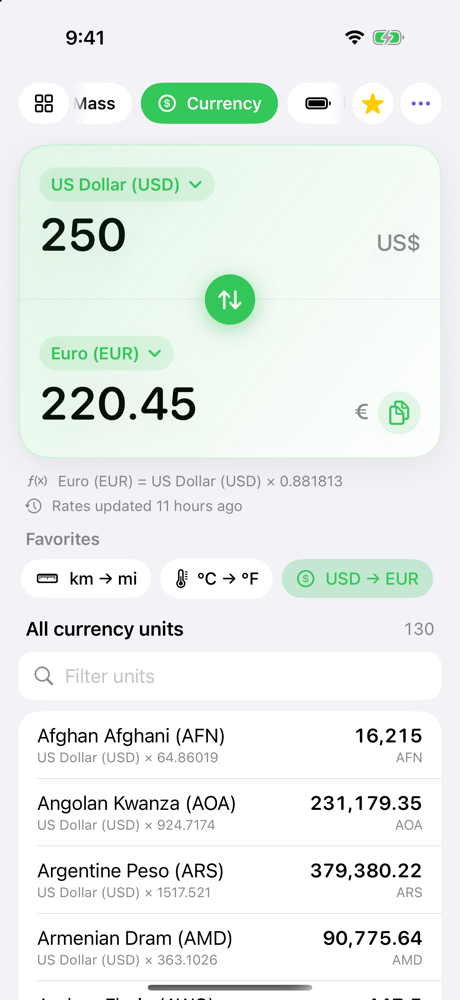 Currency conversion from US dollars to euros